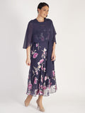 Violetta Rose Print Satin Devoree V-Neck Sleeveless Dress