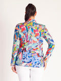 Blue/Multi Abstract Leaf Print Linen Jacket - Promotion Until 5th May 2025