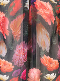 Black/Multi Rose Bouquet Print Blouse with Back Pleat Detail