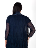Navy Crush Pleat Satin & Chiffon Shrug