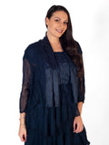 Navy Crush Pleat Satin & Chiffon Shrug