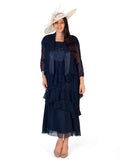 Navy Crush Pleat Satin & Chiffon Shrug