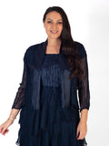 Navy Crush Pleat Satin & Chiffon Shrug