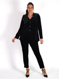 Black Notch Neck Stretch Velvet Jacket with Diamond Back Detail