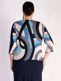 Blue Tokyo Abstract Circle Print Plisse Pleat Jacket
