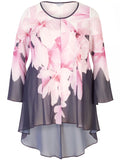 Violetta/Rose Pink/Ivory Garland Border Detail Chiffon Coat