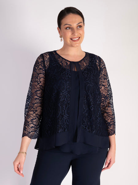 Navy Lace Jacket with Chiffon Trim - Promotion Until 31st May 2025