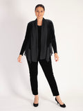 Black Stretch Velvet Shrug with Contrast Chiffon Trim