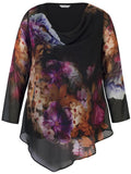 Blk/Pink Multi Floral Placement Print Chiffon Jersey Lined Top