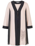 Smoke/Shell Contrast Trim Emb Chiffon Coat