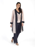 Smoke/Shell Contrast Trim Emb Chiffon Coat