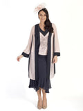 Smoke/Shell Contrast Trim Emb Chiffon Coat