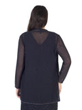 Navy Iridescent Bead Trim Shrug