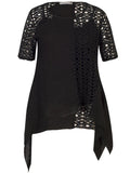 Black Holey Mesh & Linen Top