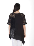 Black Holey Mesh & Linen Top