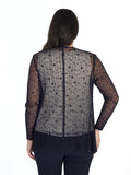 Navy Sheer Spot Crush Pleat Shrug