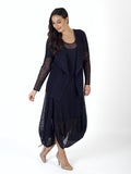 Navy Sheer Spot Crush Pleat Shrug