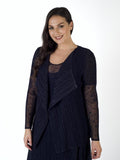 Navy Sheer Spot Crush Pleat Shrug