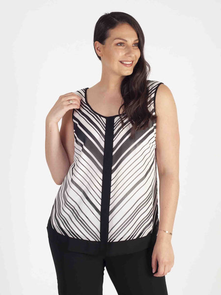 Modern Stripes: Ivory/Black Camisole with Chiffon Trim