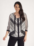 Ivory/Blk Irregular Stripe Chiffon Trim Shrug