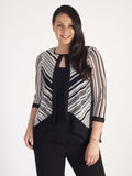 Ivory/Blk Irregular Stripe Chiffon Trim Shrug