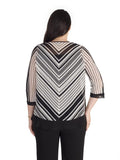 Ivory/Blk Irregular Stripe Chiffon Trim Shrug