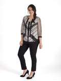 Ivory/Blk Irregular Stripe Chiffon Trim Shrug