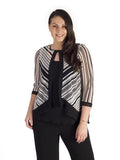 Ivory/Blk Irregular Stripe Chiffon Trim Shrug