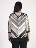 Ivory/Blk Irregular Stripe Chiffon Trim Shrug