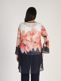 Navy/Coral/Ivory Garland Print Chiffon Coat