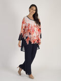 Navy/Coral/Ivory Garland Print Chiffon Coat