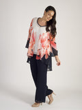 Navy/Coral/Ivory Garland Print Chiffon Coat