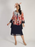 Navy/Coral/Ivory Garland Print Chiffon Coat