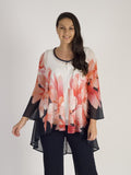 Navy/Coral/Ivory Garland Print Chiffon Coat