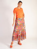 Tangerine/Multi Paisley Pleated Skirt