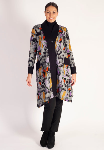 Contrast-Panel Grey/Multi Mystery Print Jersey Coat