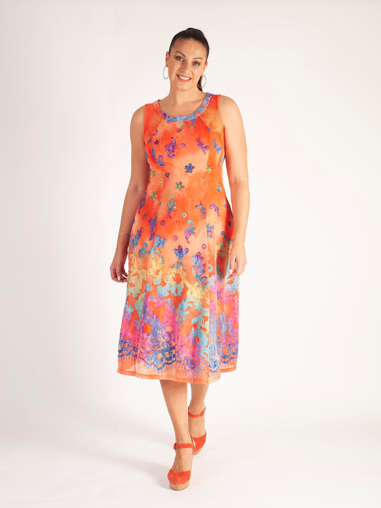 A Tangerine/Multi Floral Burnout Sleeveless Dress With Cut-Out Detail ...