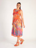 A Tangerine/Multi Floral Burnout Sleeveless Dress With Cut-Out Detail