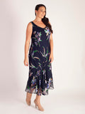 Navy Iris Floral Print Devoree Sleeveless Dress