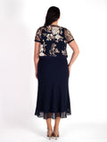 Navy Chiffon Dress with Embroidered Sequin Mesh Overtop