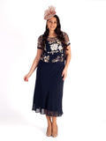 Navy Chiffon Dress with Embroidered Sequin Mesh Overtop
