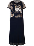 Navy Chiffon Dress with Embroidered Sequin Mesh Overtop