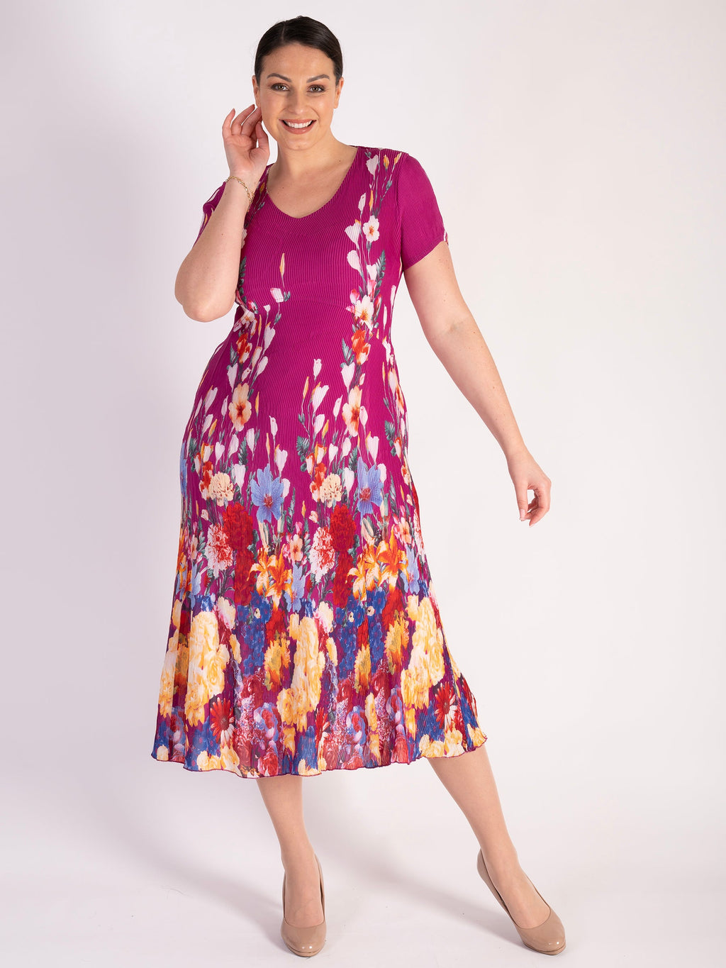 Border Print Pleated Dress