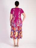 Fuchsia Border Print Pleated Dress