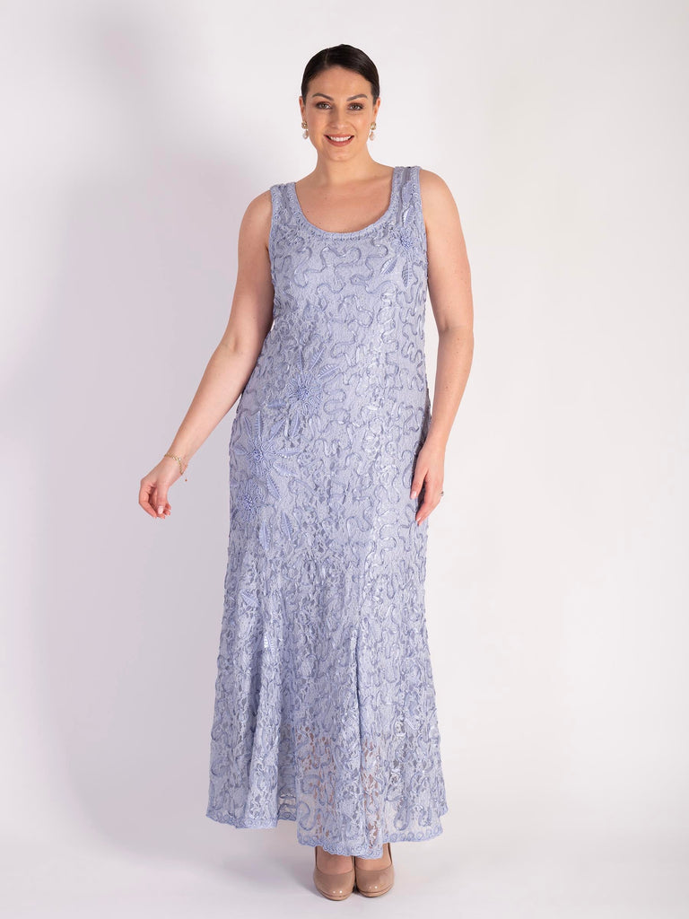 Lilac Cornelli Embroidered Lace Dress | Chesca Direct