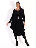 Black Velvet Stretch Drape Dress with Pockets
