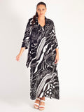 Black/White Abstract Print Sleeveless Maxi Dress