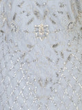 Silver Sequin & Pearl Beaded 3/4 Sleeve V-Neck Mesh Dress