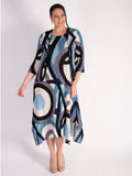 Blue Tokyo Abstract Circle Print Plisse Pleat Dress