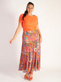 Tangerine/Multi Paisley Pleated Skirt